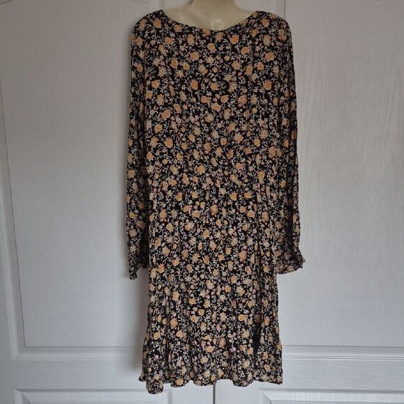 LOFT Black and Yellow Floral Long Sleeve Dress - Picture 4 of 16